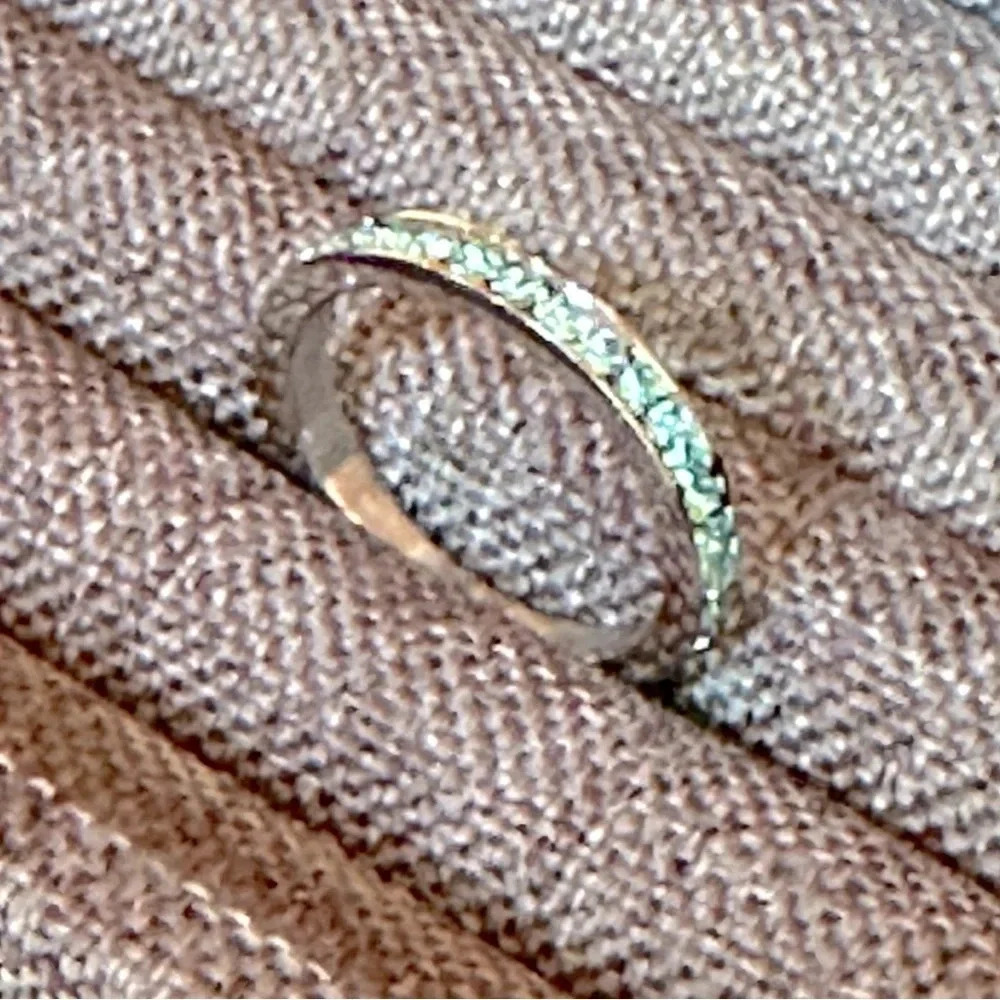 Aquamarine Colored CZ Stainless Steel Eternity Band Ring March Birthstone Blue - Picture 3 of 4